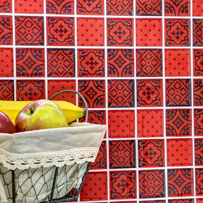 Mosaikfliese Quadrat Crystal XCM 8OP3 - 30 x 30 cm, Rot, Glänzend - Detailaufnahme
