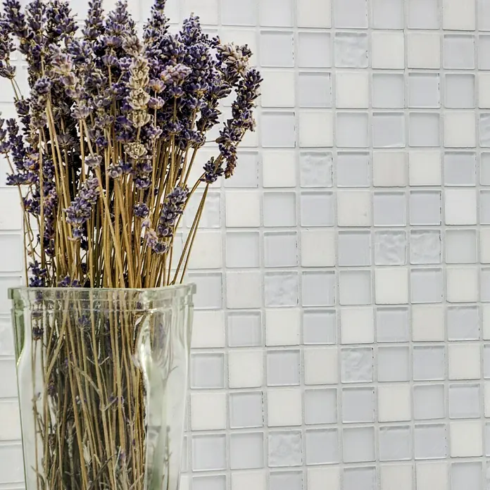 Selbstklebemosaik Quadrat Crystal Mix SAM 4M332 - 30 x 30 cm, Weiß - Detailaufnahme
