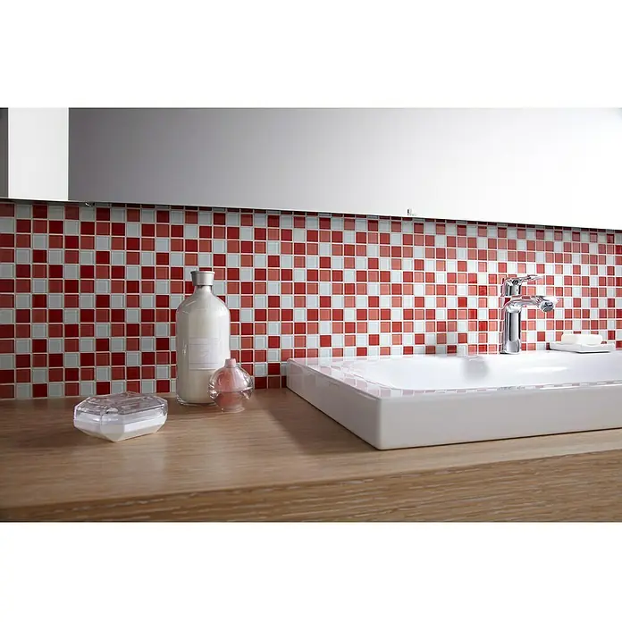 Mosaikfliese Quadrat Crystal Mix CM 4310 - 32,7 x 30,2 cm, Weiß/Rot, Glänzend