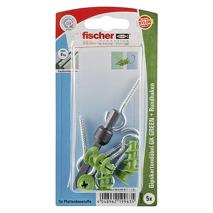 Fischer Greenline Gipskartondübel-Set RH GREEN - Länge Dübel: 22 mm, 5 Stk., Rundhaken - Vorderansicht