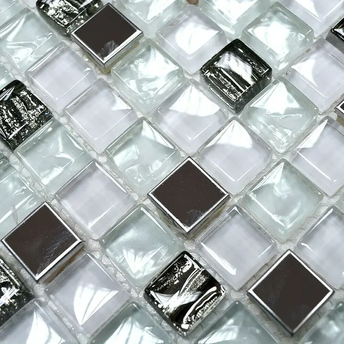 Mosaikfliese Quadrat Crystal Mix XCM M770 - 30 x 30 cm, Weiß, Glänzend