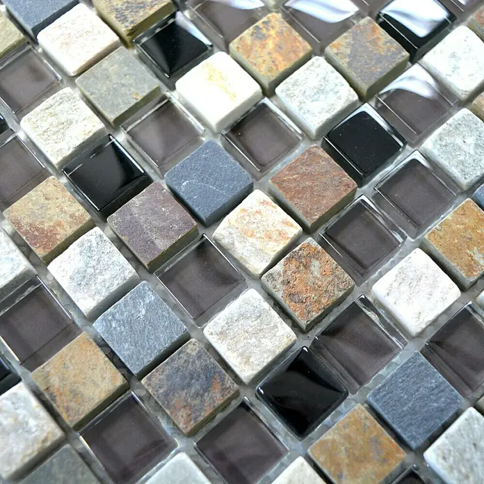 Mosaikfliese Quadrat Crystal Mix XCM M980 - 30,5 x 32,2 cm, Grau, Glänzend