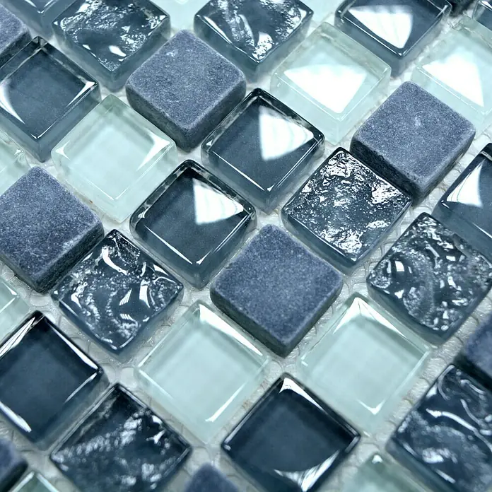Mosaikfliese Quadrat Crystal Mix XCM M810 - 30,5 x 32,2 cm, Grau, Glänzend