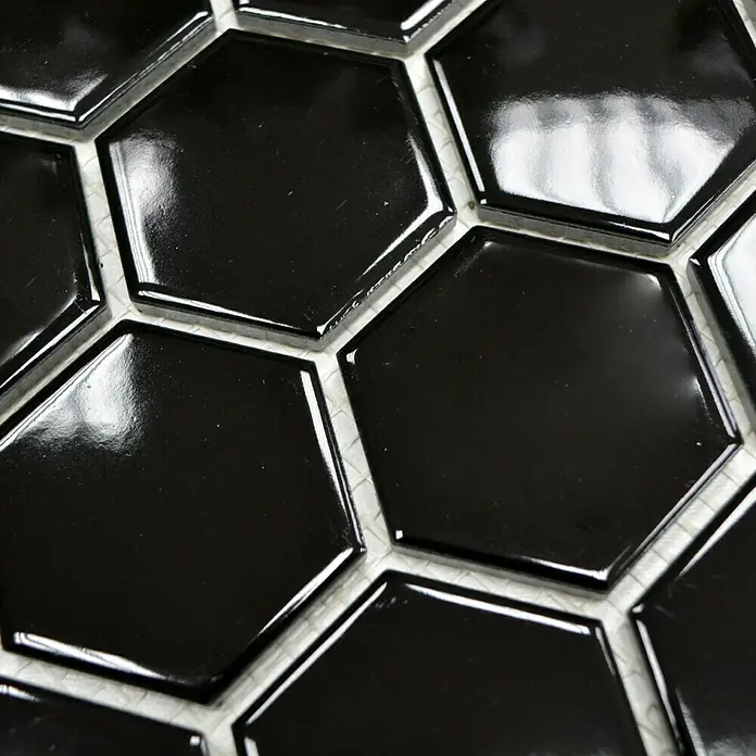 Mosaikfliese Hexagon Uni HX 090 - 32,5 x 28,1 cm, Schwarz, Glänzend
