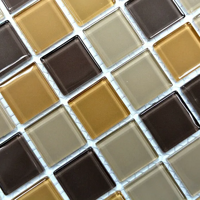 Mosaikfliese Quadrat Crystal Mix CM 4555 - 32,7 x 30,2 cm, Braun/Orange/Beige, Glänzend