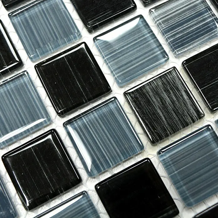 Mosaikfliese Quadrat Crystal CM 4300 - 32,7 x 30,2 cm, Schwarz/Weiß, Glänzend