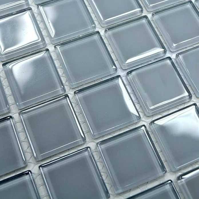Mosaikfliese Quadrat Crystal Uni CM 4021 - 32,7 x 30,2 cm, Hellgrau, Glänzend