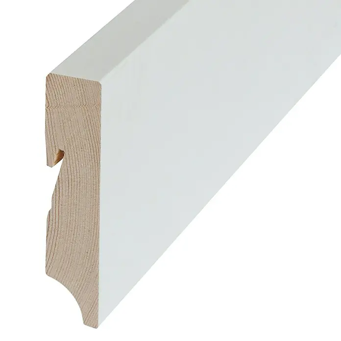Sockelleiste - 2,4 m x 1,8 cm x 8 cm, Nadelholz, Weiß lackiert - Linke Seitenansicht
