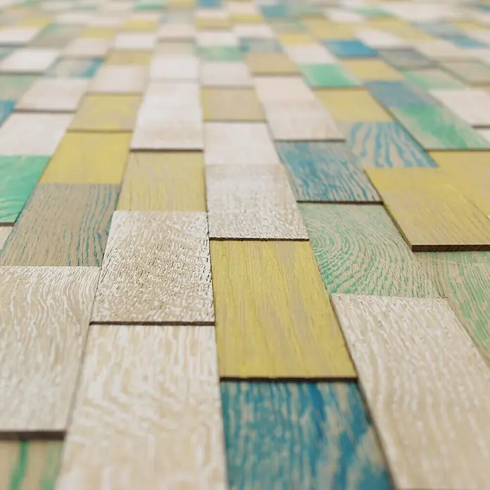 Wodewa Echtholzriemchen Vintage Bunt - L x B: 200 x 50 mm, Stärke: 2 mm - 6 mm, Inhalt: 1 m² - Rechte Seitenansicht