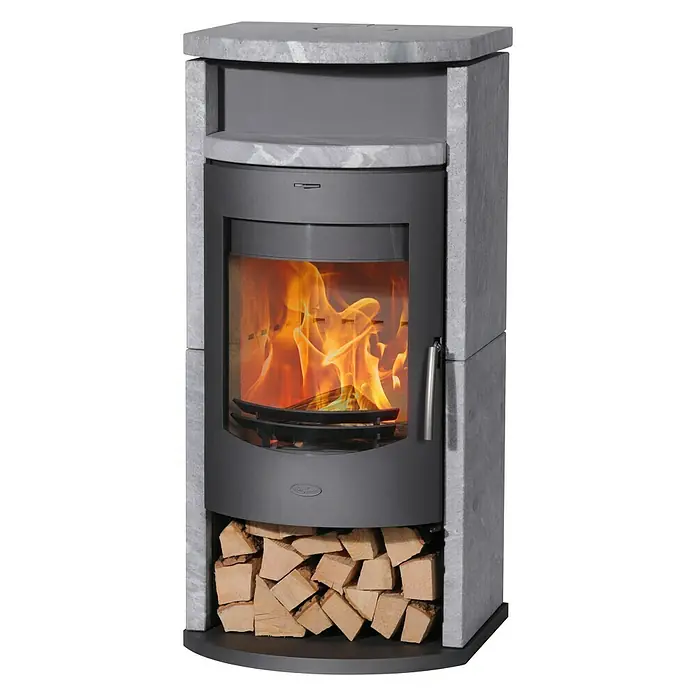 Fireplace Kaminofen Barcelona - 8 kW, Raumheizvermögen: 144 m³, Verkleidung: Speckstein, Gussgrau - Vorderansicht