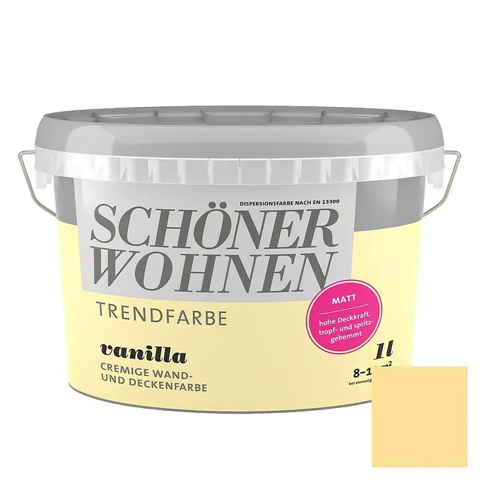 SCHÖNER WOHNEN-Farbe Wandfarbe Trendfarbe - Vanilla, 1 l, Matt, Konservierungsmittelfrei - Vorderansicht