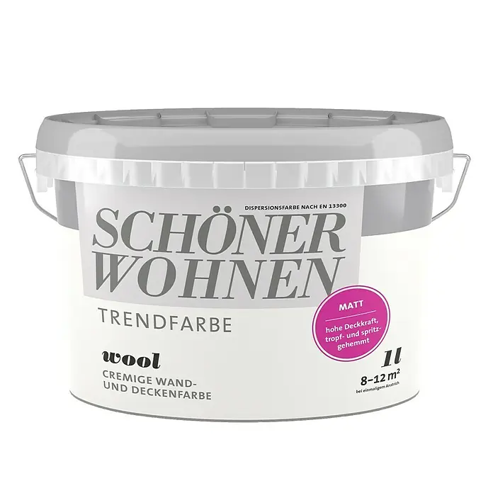 SCHÖNER WOHNEN-Farbe Wandfarbe Trendfarbe - Wool, 1 l, Matt, Konservierungsmittelfrei - Vorderansicht