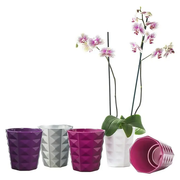 SK Orchideentopf Kyoto - Außenmaß (Ø x H): 13 x 15 cm, Keramik, Weiß, Glänzend