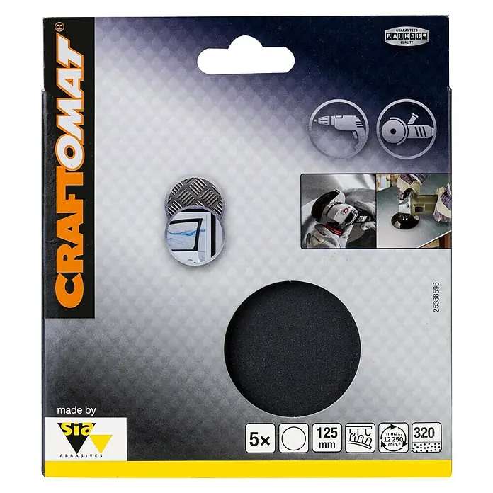 Craftomat Set listova za brušenje - Promjer: 125 mm, Granulacija: 320, 5 Kom. - Pogled sprijeda