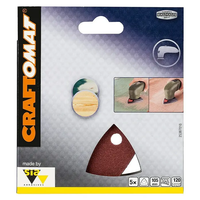 Craftomat Set Delta brusnih papira BFWP - D x Š: 105 x 105 mm, 5 Kom., Granulacija: 120 - Pogled sprijeda