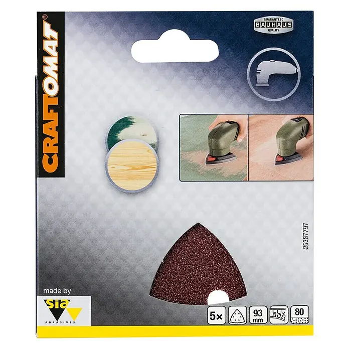 Craftomat Set Delta brusnih papira BFWP - D x Š: 93 x 93 mm, 5 Kom., Granulacija: 80 - Pogled sprijeda