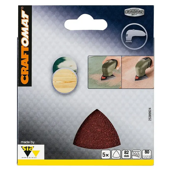 Craftomat Set Delta brusnih papira BFWP - D x Š: 82 x 82 mm, 5 Kom., 80 - Pogled sprijeda