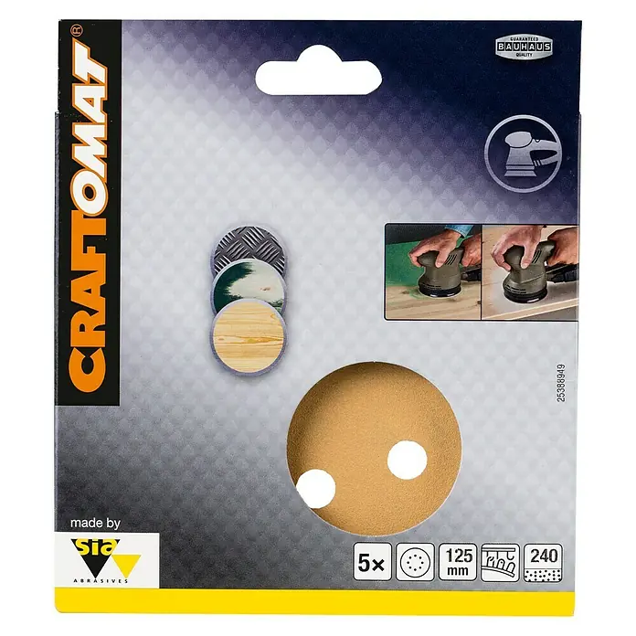 Craftomat Listovi za brusilicu BFWP - Promjer: 125 mm, Granulacija: 240, Izbušeno - Pogled sprijeda