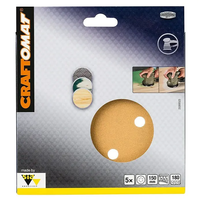 Craftomat Listovi za brusilicu BFWP - Promjer: 150 mm, Granulacija: 180, Izbušeno - Pogled sprijeda