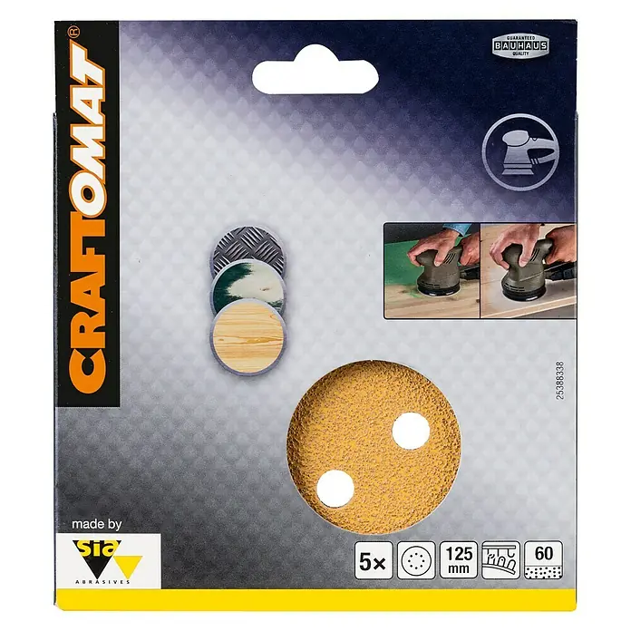 Craftomat Listovi za brusilicu BFWP - Promjer: 125 mm, Granulacija: 60, Izbušeno - Pogled sprijeda