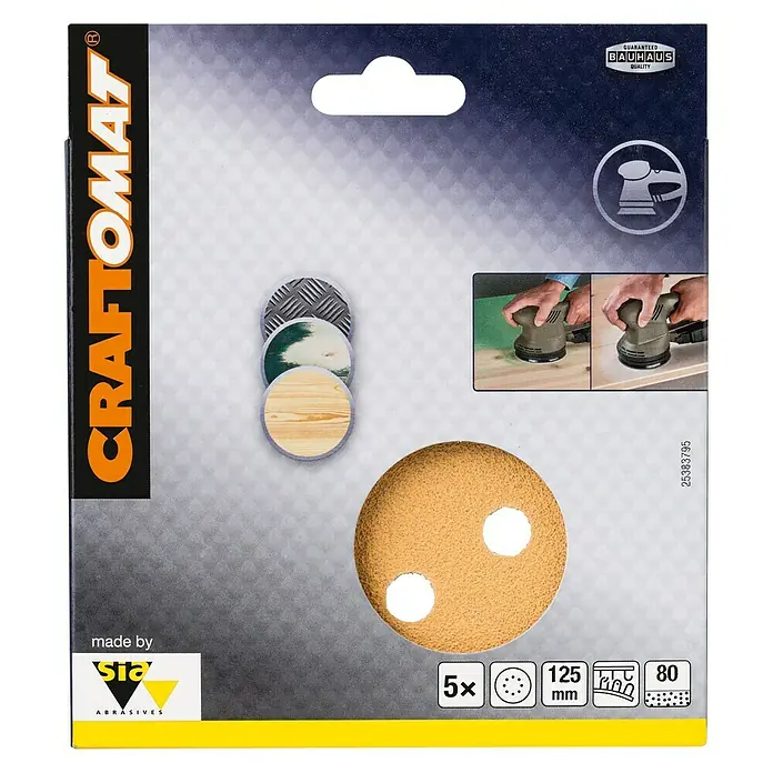 Craftomat Listovi za brusilicu BFWP - Promjer: 125 mm, Granulacija: 80, Izbušeno - Pogled sprijeda