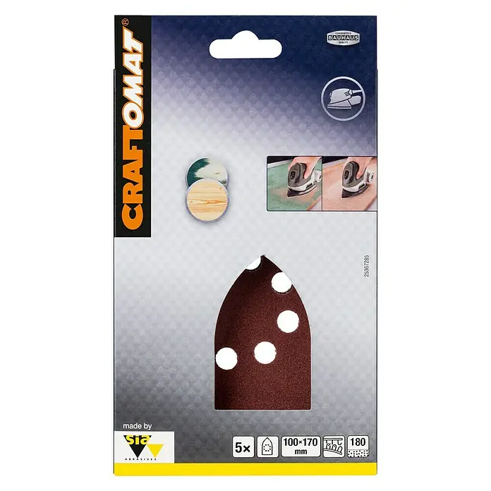 Craftomat Listovi za brusilicu EFWP - D x Š: 170 x 100 mm, Granulacija: 180, 5 Kom. - Pogled sprijeda