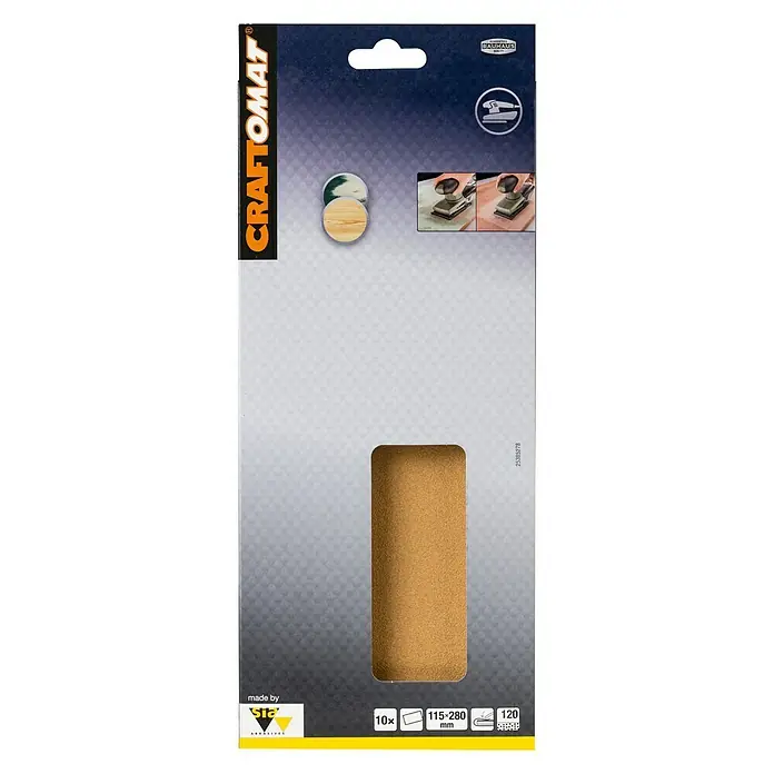 Craftomat Listovi za brusilicu - D x Š: 280 x 115 mm, Granulacija: 120, 10 Kom., Pričvršćivanje stezanjem, Nebušeno - Pogled sprijeda