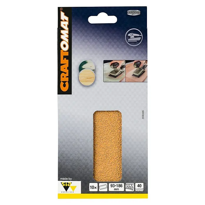 Craftomat Listovi za brusilicu - D x Š: 186 x 93 mm, Granulacija: 40, 10 Kom., Pričvršćivanje čičkom - Pogled sprijeda