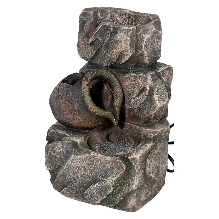 Dobar Zimmerbrunnen - 17,2 x 16,2 x 27 cm, Grau/Sand, Mit Pumpe - Linke Seitenansicht
