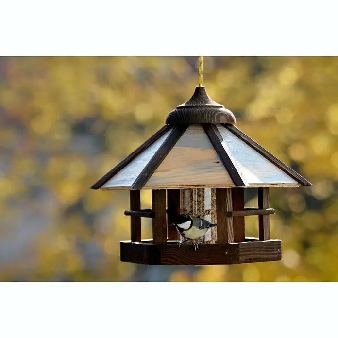Dobar Sechseck-Vogelfutterhaus Camouflage - 35 x 35 x 29 cm, Ausstattung: Mit Silo - Stimmungsaufnahme