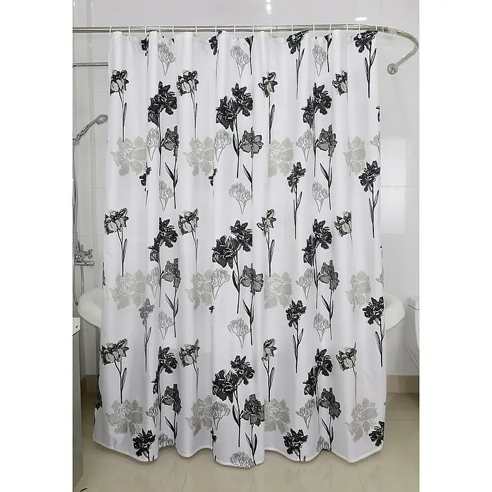 Venus Textil-Duschvorhang Morgentau - 240 x 200 cm, Schwarz/Grau, Weiß - Stimmungsaufnahme