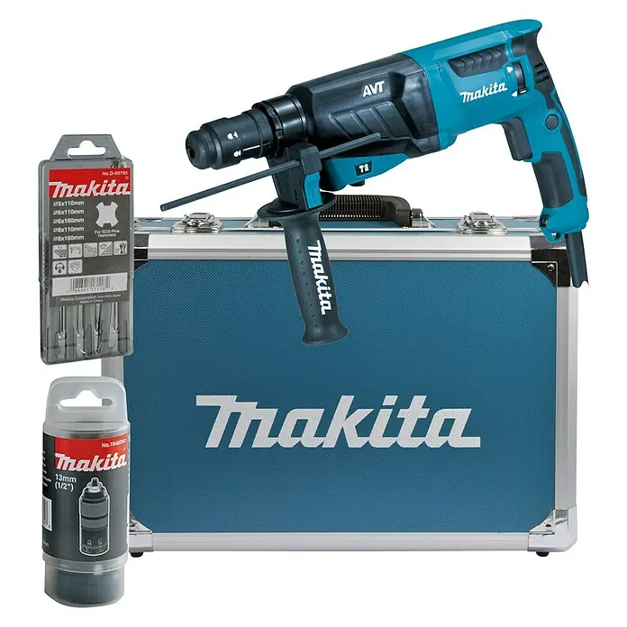 Makita Kombihammer HR2631FT13 - 800 W, Einzelschlagstärke: 2,4 J, Leerlaufdrehzahl: 0 U/min - 1.200 U/min - Vorderansicht