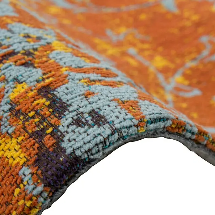 Kayoom Teppich Jacquard - Bunt, Gelb, Orange, Lila, Blau, L x B: 150 x 80 cm, 100 % Baumwolle - Detailaufnahme