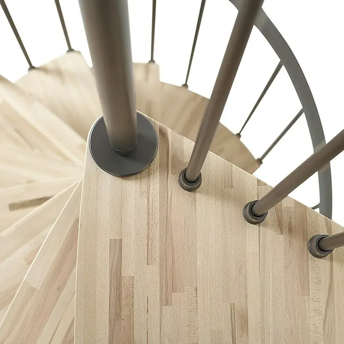 Fontanot Spindeltreppe Nice - Durchmesser: 130 cm, Anthrazit, Farbe Stufen: Buche Natur, Geschosshöhe: 241 cm - 283 cm - Ansicht von oben