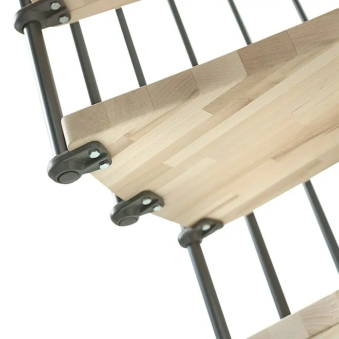 Fontanot Spindeltreppe Nice - Durchmesser: 130 cm, Anthrazit, Farbe Stufen: Buche Natur, Geschosshöhe: 241 cm - 283 cm - Ansicht von unten