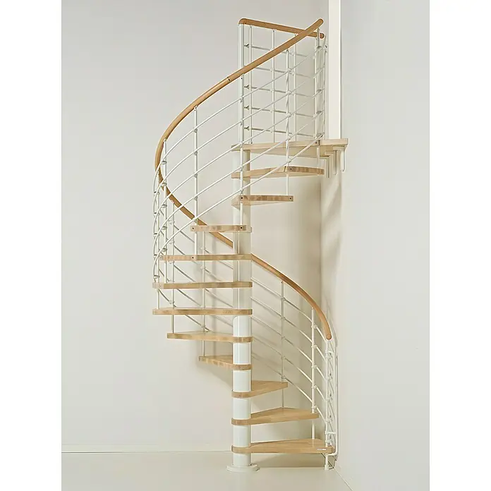 Fontanot Spindeltreppe KloeXtra - Durchmesser: 140 cm, Weiß, Farbe Stufen: Buche Hell, Geschosshöhe: 253 cm - 283 cm - Vorderansicht