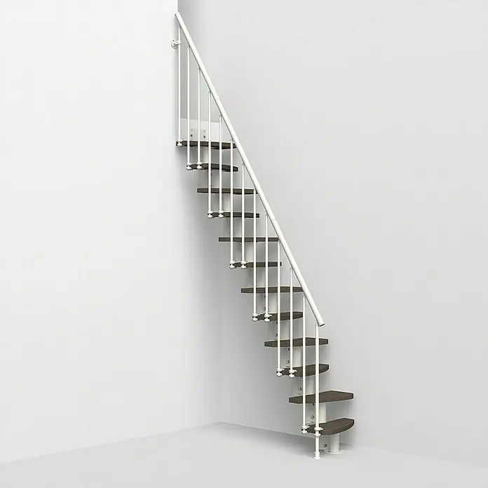 Fontanot Raumspartreppe Zen 2 - Breite: 61 cm, Weiß, Anzahl Steigungen: 13 Stk., Farbe Stufen: Birke Ulme Dunkel, Geschosshöhe: 250 cm - 304 cm - Vorderansicht