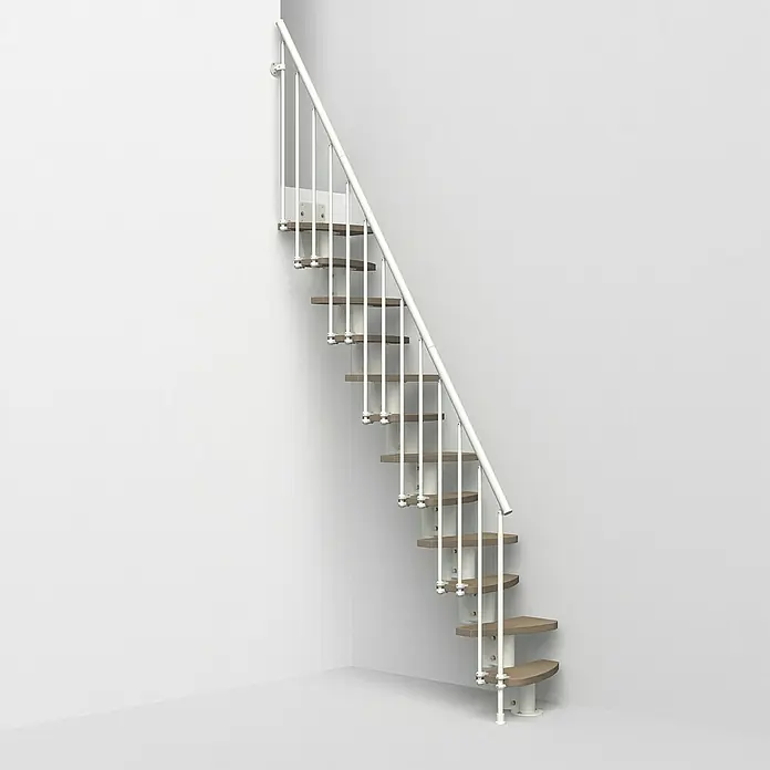 Fontanot Raumspartreppe Zen 2 - Breite: 61 cm, Weiß, Anzahl Steigungen: 13 Stk., Farbe Stufen: Birke Ulme Hell, Geschosshöhe: 250 cm - 304 cm - Vorderansicht