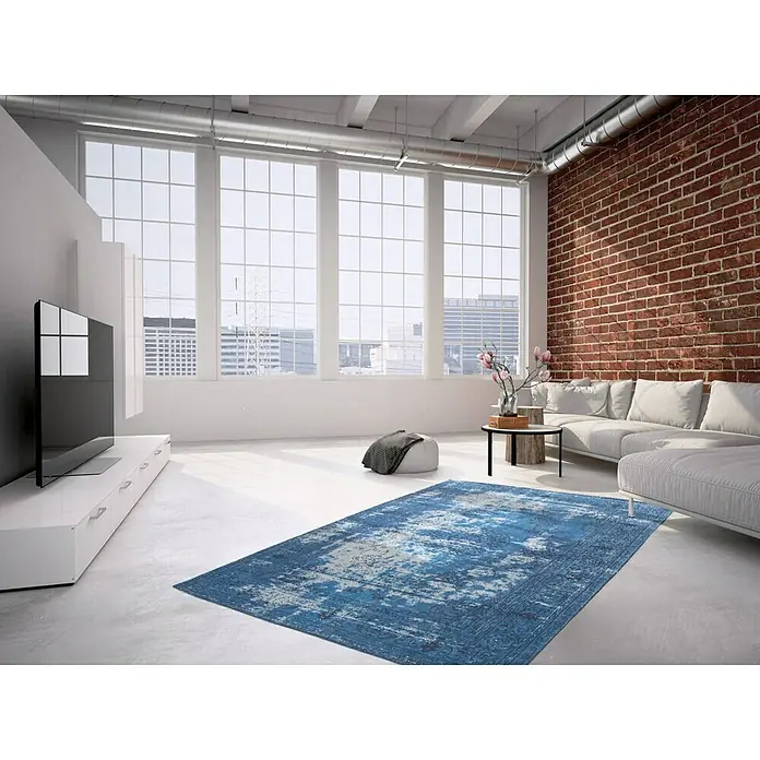 Kayoom Teppich Select 375 - Blau, L x B: 150 x 80 cm, 50% Baumwolle, 50% Polyester Chenille - Stimmungsaufnahme