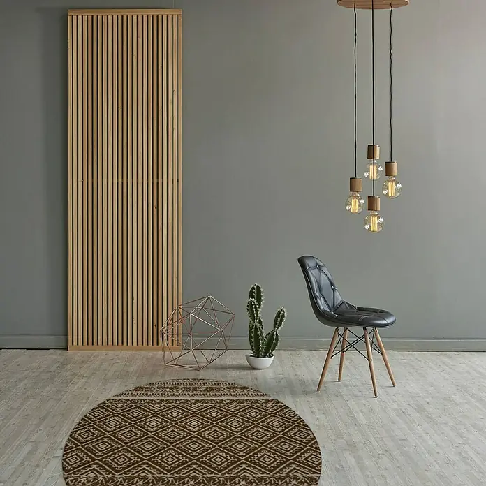 Kayoom Teppich Sunny Rund 100 - Braun, Beige, Durchmesser: 120 cm, 100% Polyester - Stimmungsaufnahme