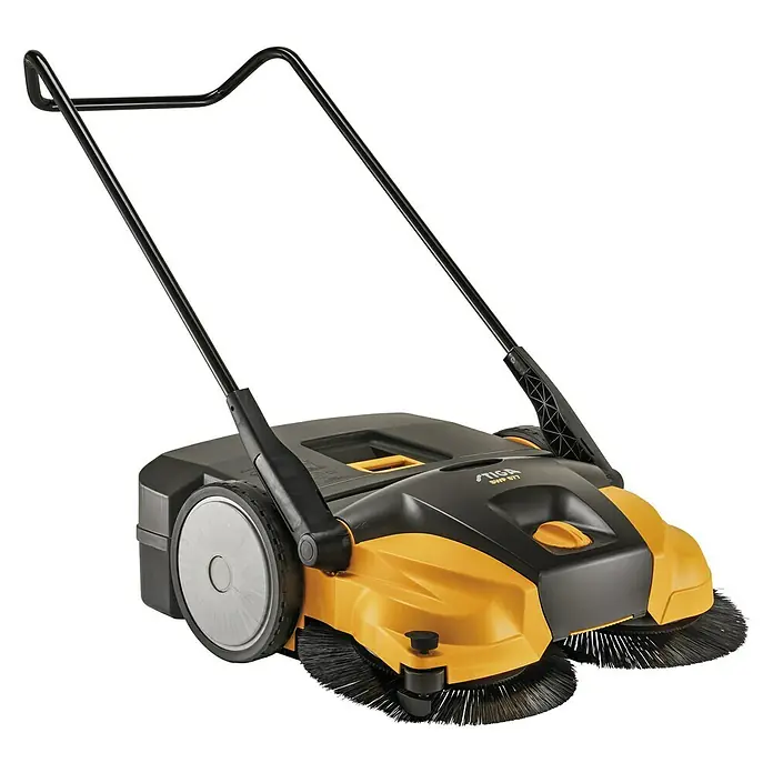 Stiga Handkehrmaschine SWP 577 - Flächenleistung: 3.000 m²/h, Arbeitsbreite: 770 mm mit Seitenbesen, Behältervolumen: 50 l - Rechte Seitenansicht