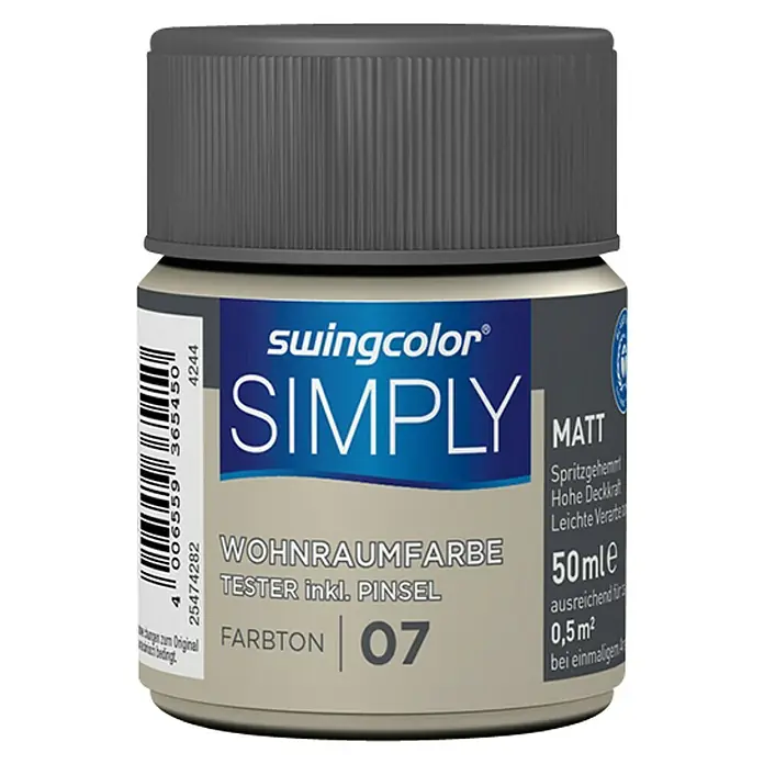 swingcolor Boja za zid SIMPLY Tester - Bež – br. 07, 50 ml, Mat - Pogled sprijeda
