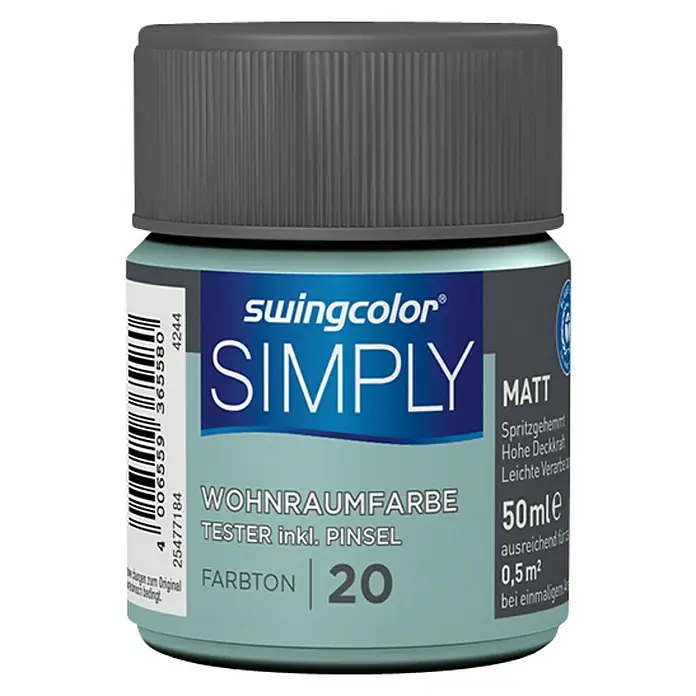 swingcolor Boja za zid SIMPLY Tester - Plava – br. 20, 50 ml, Mat - Pogled sprijeda