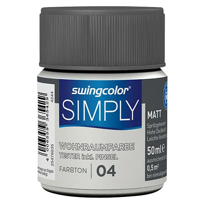 swingcolor Boja za zid SIMPLY Tester - Siva – br. 04, 50 ml, Mat - Pogled sprijeda