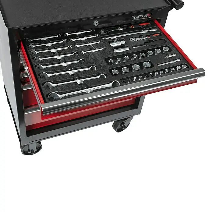 Wisent Werkplaatswagen - l x b x h: 48 x 75,4 x 137,1 cm, Aantal schuifladen: 5 st., 97-delige gereedschapsset