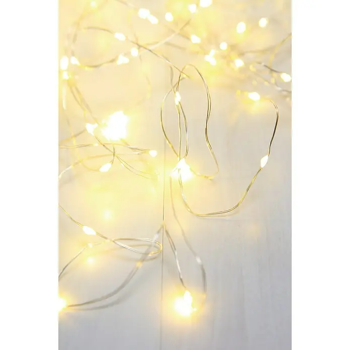 Globo Guirnalda luminosa LED Venuto - Para interior, 100 luces, Longitud del cable: 9,9 m, Cobre, Plateado metálico, Transparente