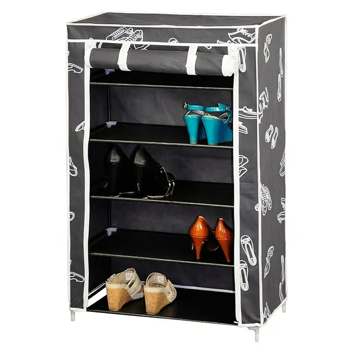 Zapatero de tela - L x An x Al: 30 x 61 x 90 cm, Negro, Textil, Número de baldas: 5 ud.
