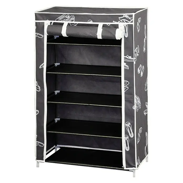 Zapatero de tela - L x An x Al: 30 x 61 x 90 cm, Negro, Textil, Número de baldas: 5 ud.