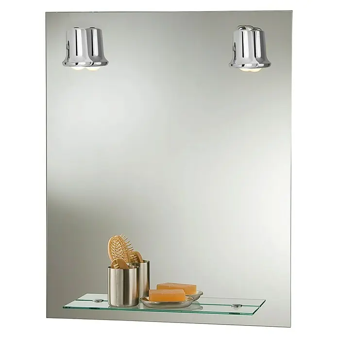 Camargue Espejo con luz Palma - 60 x 75 cm, Número de bombillas: 2 ud., Estante de vidrio