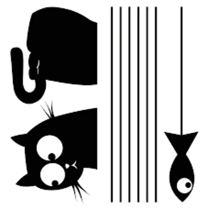 Adhesivos decorativos Gato y pez - Negro/blanco